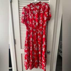 Lulus size S Floral Dressed Up Red Floral Print Midi Dress